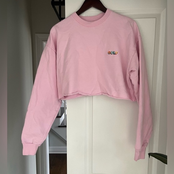 Golf Wang Tyler The Creator Powder Pink Crop Fleece Sweatshirt Logo Size Large - Picture 1 of 7